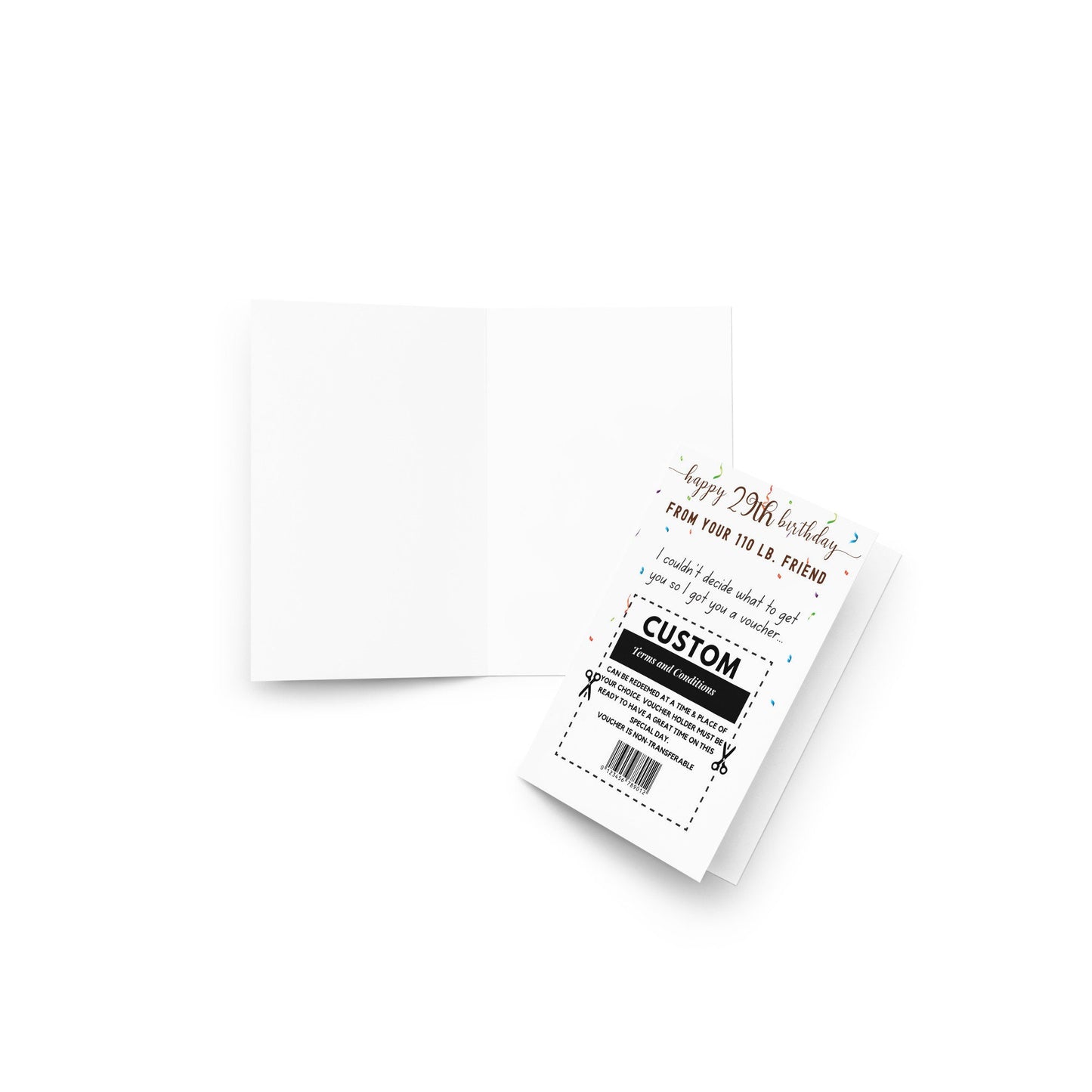 Personalized Happy 29th Birthday From Your 110 lb Friend Card, Custom Birthday Surprise Gift Voucher Card, Funny Sarcastic Birthday Card
