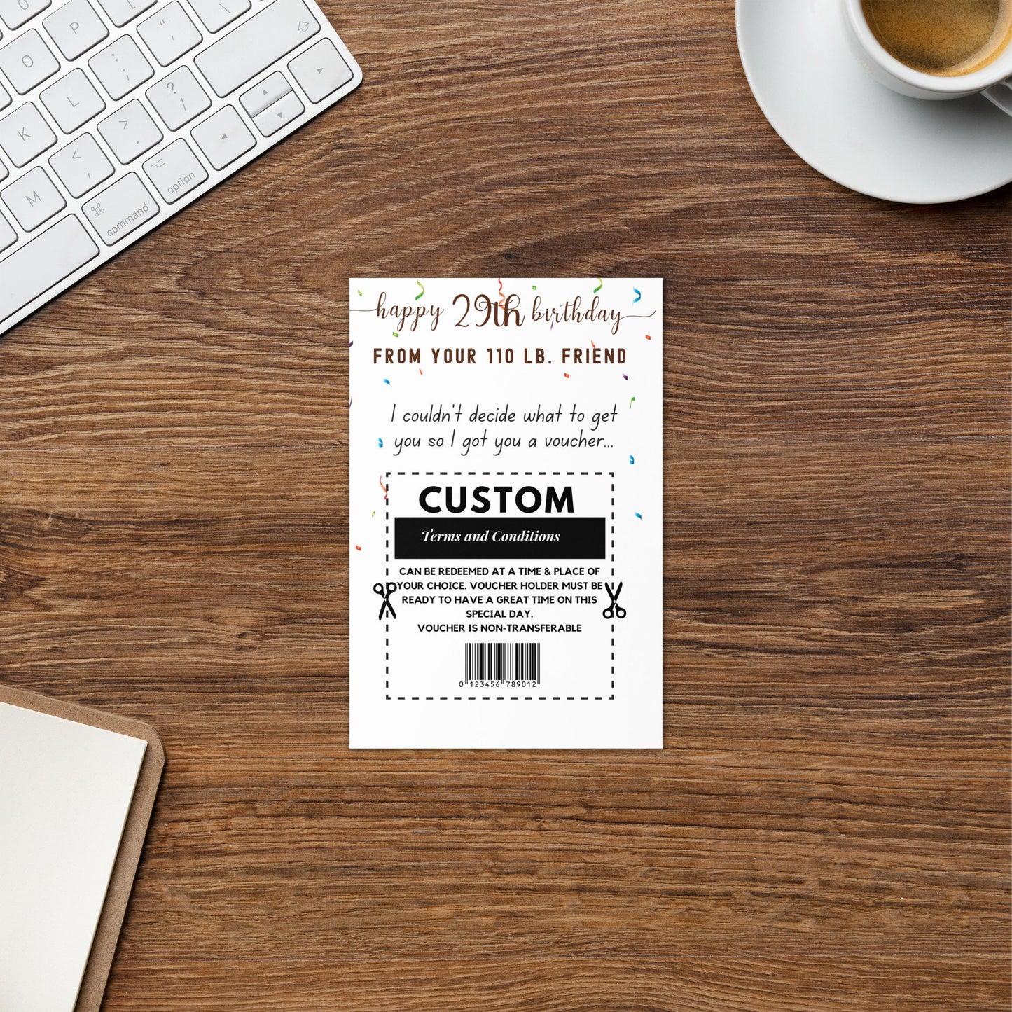 Personalized Happy 29th Birthday From Your 110 lb Friend Card, Custom Birthday Surprise Gift Voucher Card, Funny Sarcastic Birthday Card