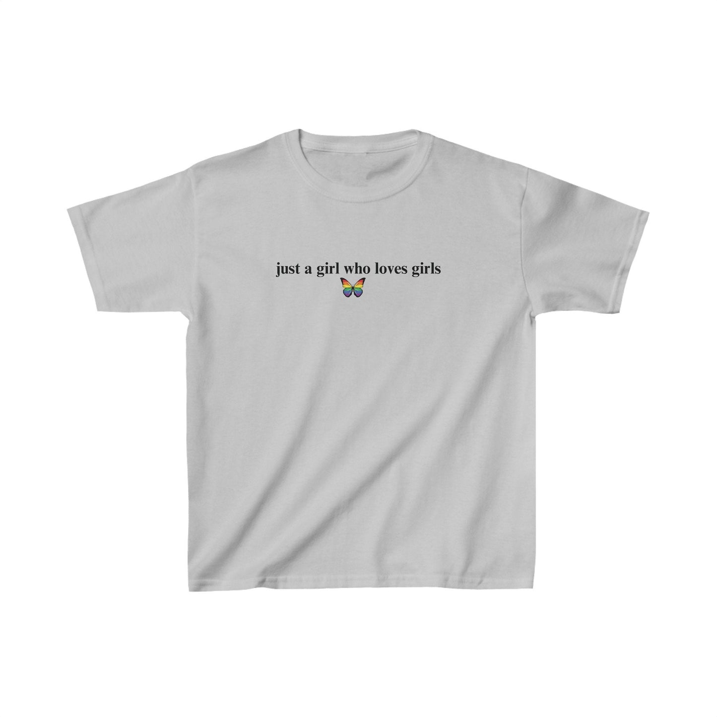 Just a girl who loves girls Baby Tee, Lesbian Pride Shirt Gift, Butterfly Pride Shirt, Pride Month Shirt, LGBTQ Women Gift, y2k Baby Tee