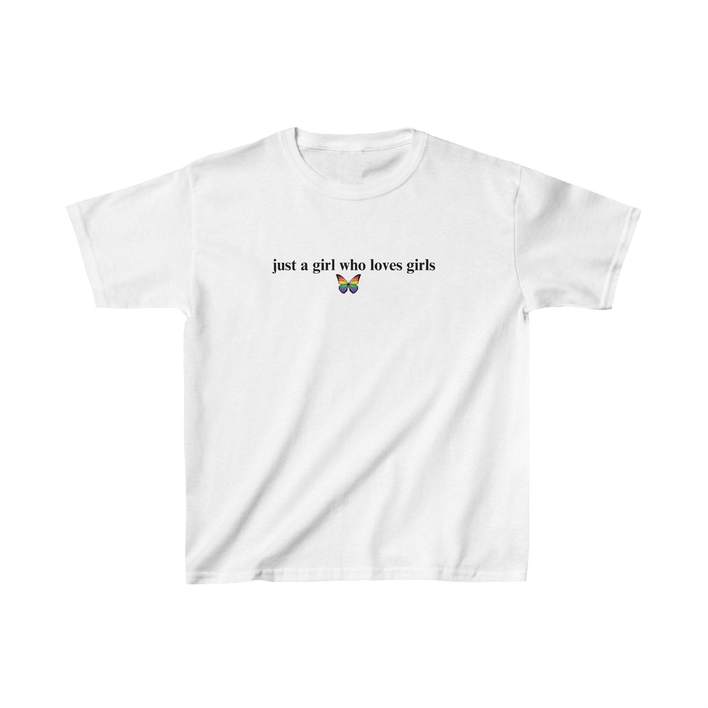 Just a girl who loves girls Baby Tee, Lesbian Pride Shirt Gift, Butterfly Pride Shirt, Pride Month Shirt, LGBTQ Women Gift, y2k Baby Tee