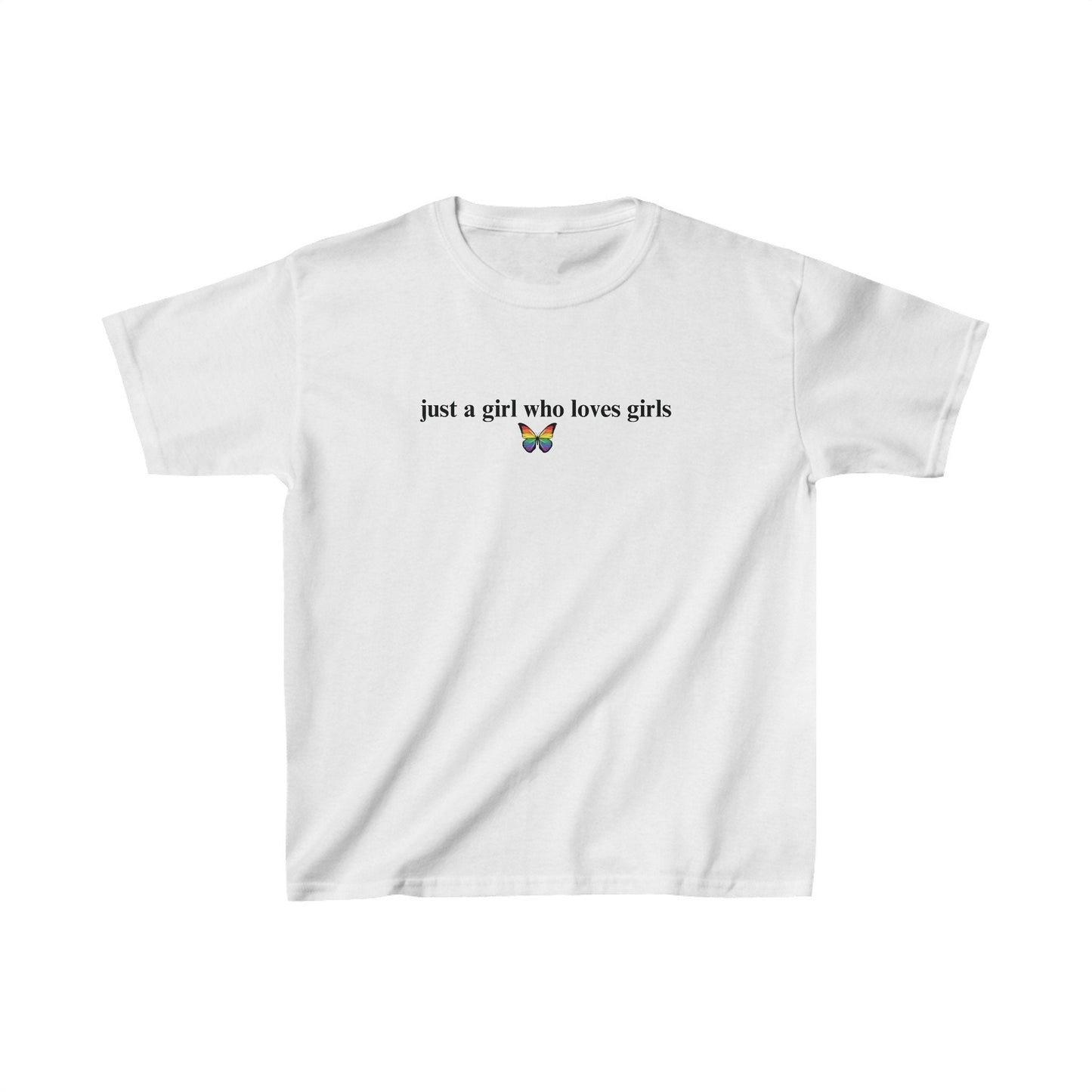 Just a girl who loves girls Baby Tee, Lesbian Pride Shirt Gift, Butterfly Pride Shirt, Pride Month Shirt, LGBTQ Women Gift, y2k Baby Tee