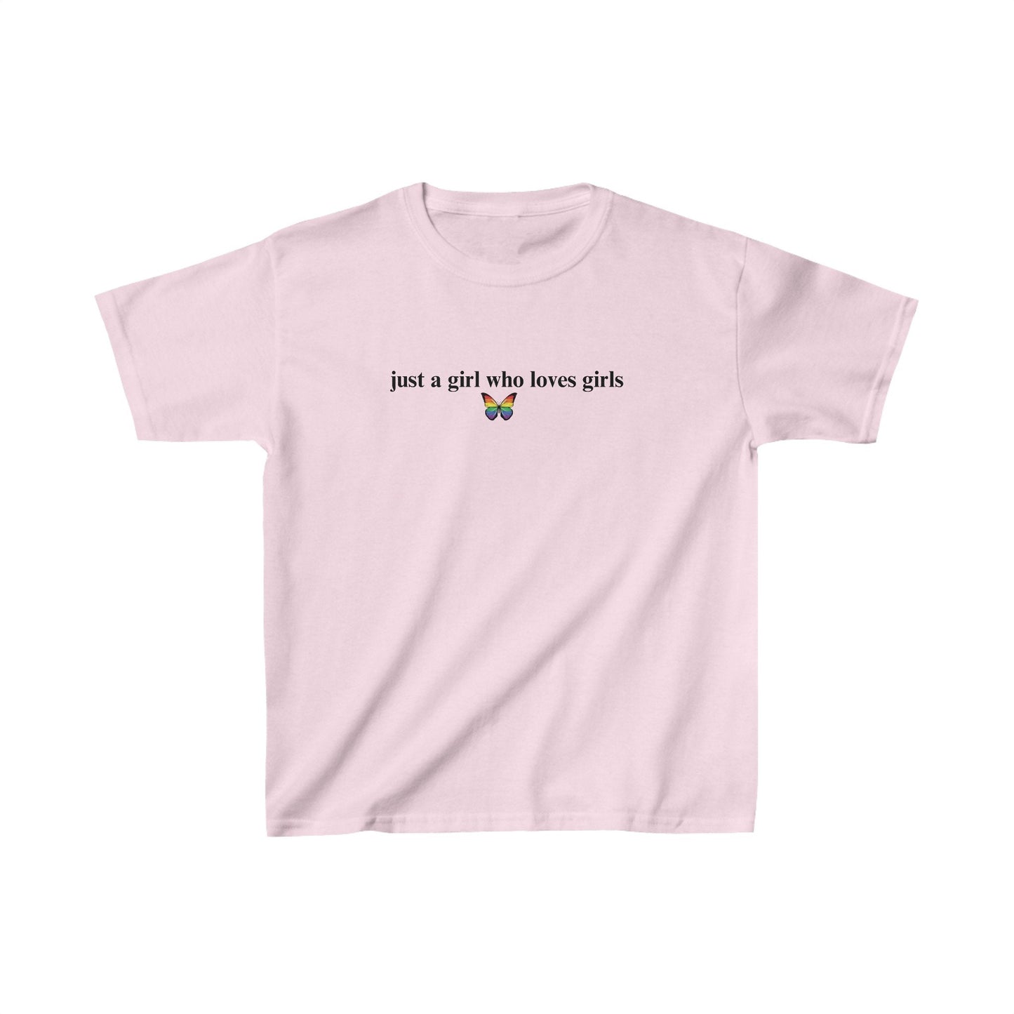Just a girl who loves girls Baby Tee, Lesbian Pride Shirt Gift, Butterfly Pride Shirt, Pride Month Shirt, LGBTQ Women Gift, y2k Baby Tee