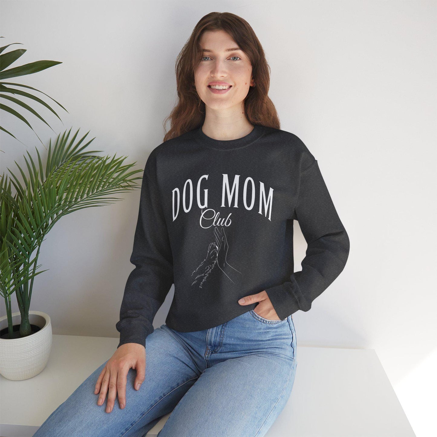 Dog Mom Sweatshirt, Dog Mom Social Club Sweatshirt, Birthday Christmas Gift for Dog Owner, Human Hand Dog Paw Sweatshirt, Animal Sweatshirt