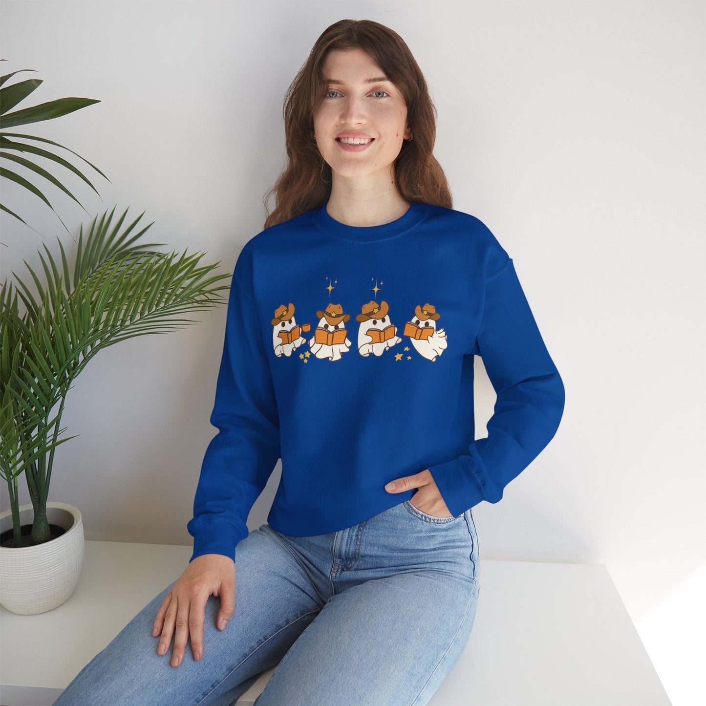 Funny Halloween Sweatshirt, Country Cowboy Ghosts Reading books,Fall Teacher Sweatshirt, Book Lover Shirt, Bookish Halloween Sweatshirt