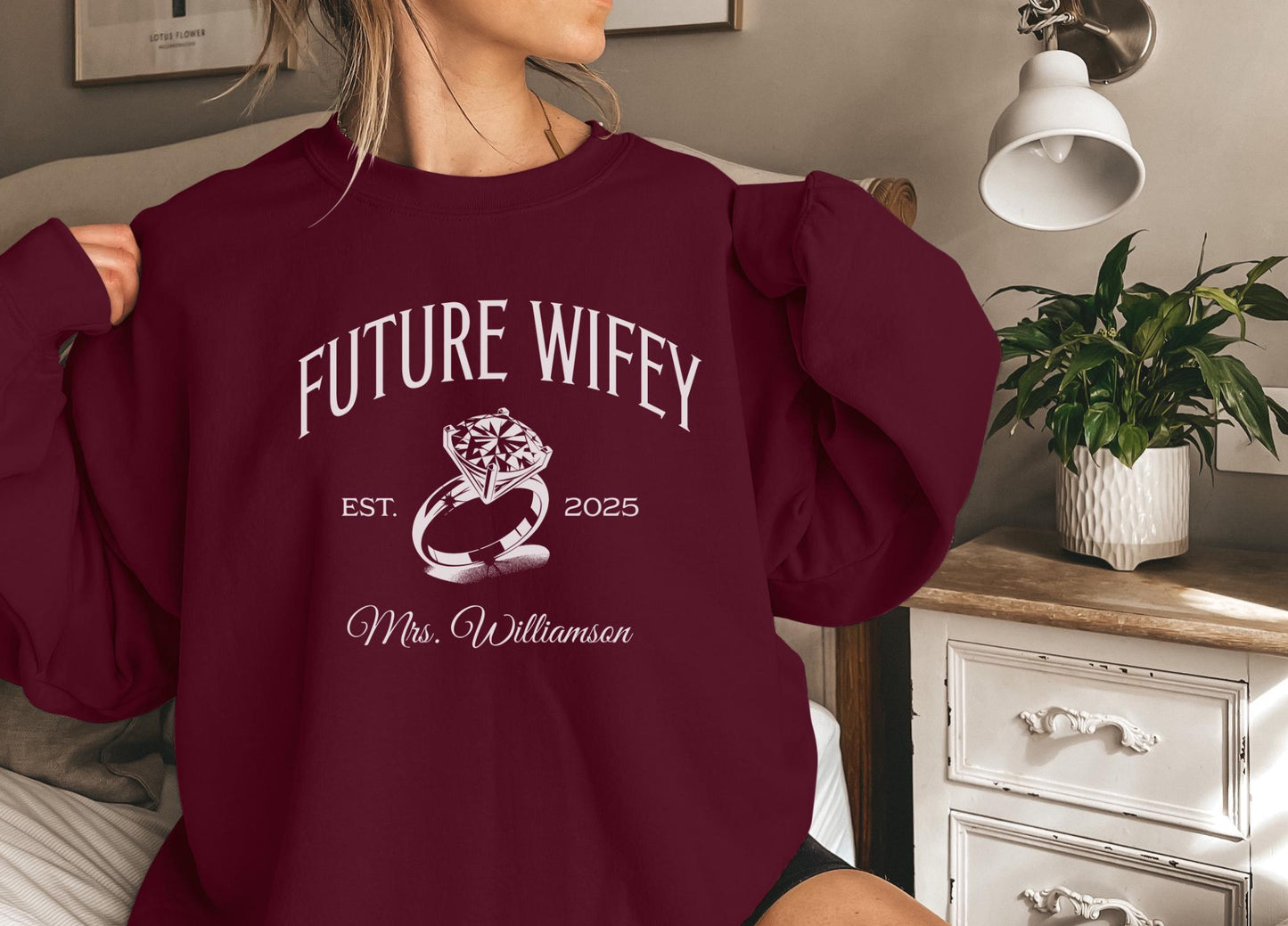 Custom Wifey Sweatshirt, Fall Winter Bridal Party Sweatshirt, Wedding Gift for Bride, Future Mrs Sweatshirt,Personalized Engagement Gift
