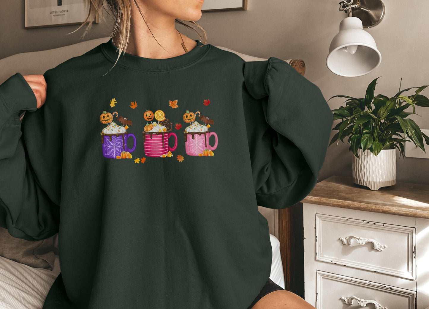Cute Fall Coffee Latte Sweatshirt,Funny Halloween shirt women, spooky ghost halloween party gift, trick or treat cute fall tee
