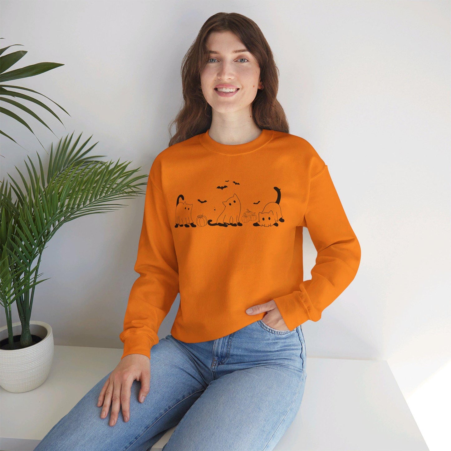 Cats ghosts sweatshirt Halloween,Funny Halloween shirt women, spooky ghost halloween party gift, trick or treat cute fall tee