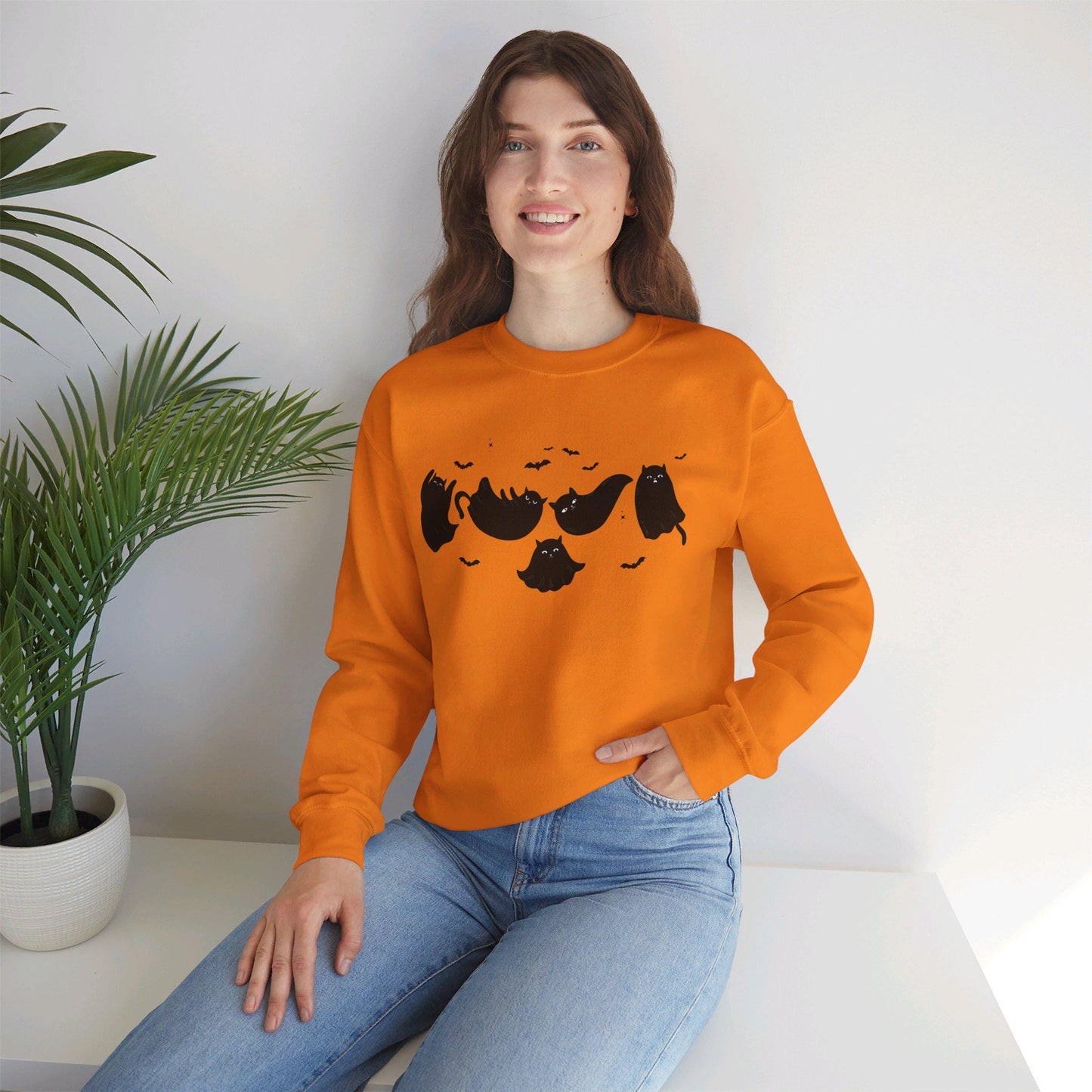 Cats Ghosts Halloween Sweatshirt,Funny Halloween shirt women, spooky ghost halloween party gift, trick or treat cute fall tee