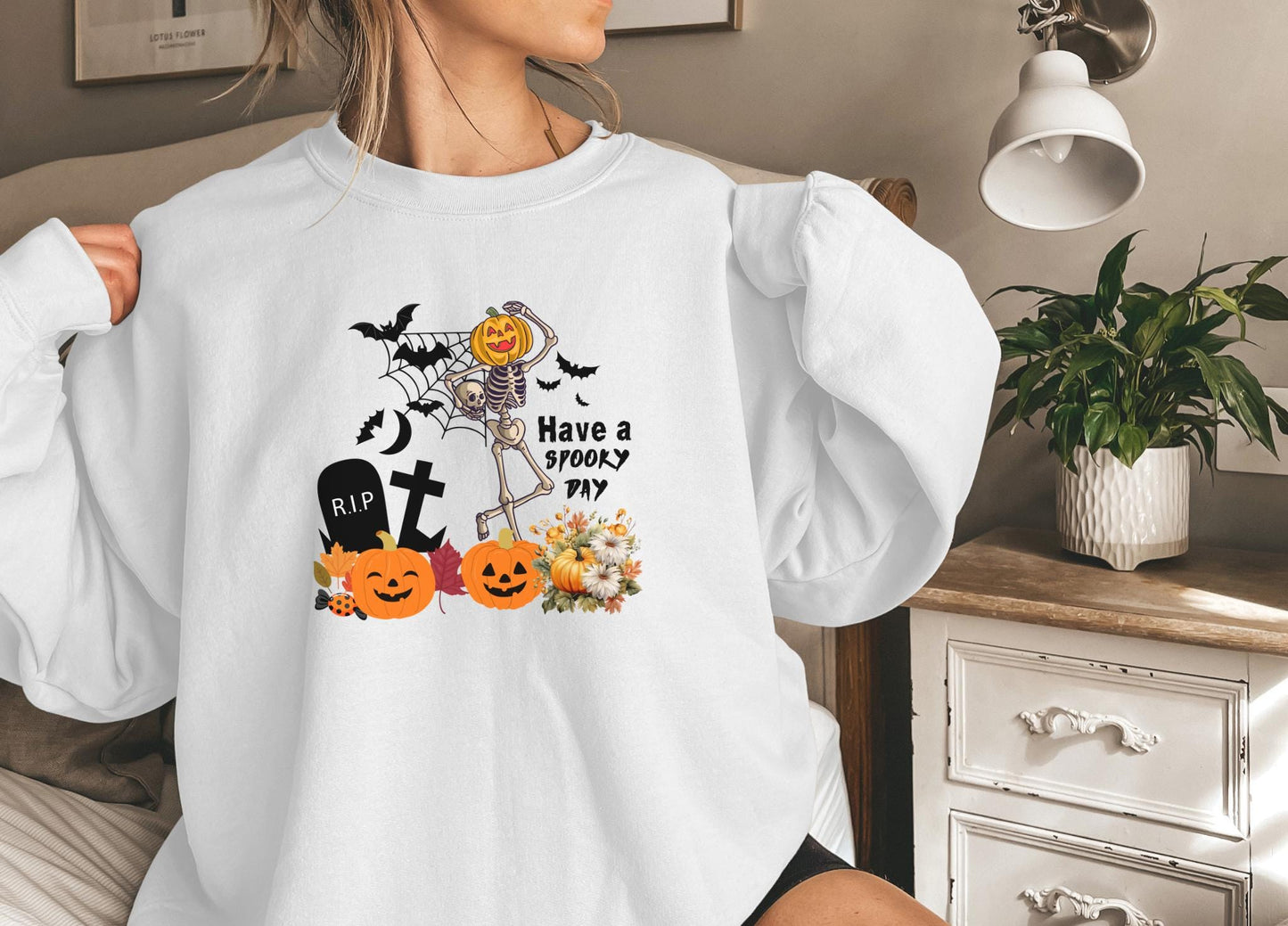 Have a spooky day sweatshirt halloween,Funny Halloween shirt women, spooky ghost halloween party gift, trick or treat cute fall tee