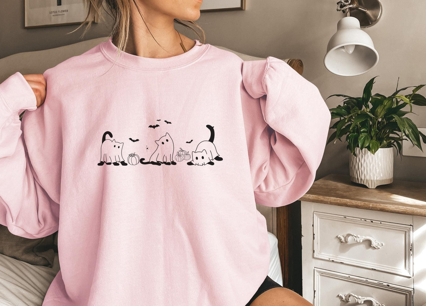 Cats ghosts sweatshirt Halloween,Funny Halloween shirt women, spooky ghost halloween party gift, trick or treat cute fall tee
