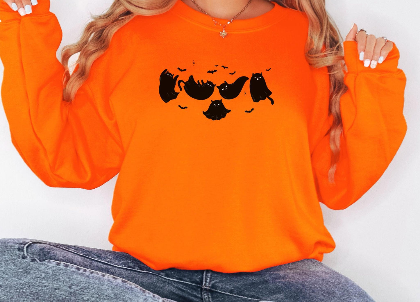 Cats Ghosts Halloween Sweatshirt,Funny Halloween shirt women, spooky ghost halloween party gift, trick or treat cute fall tee