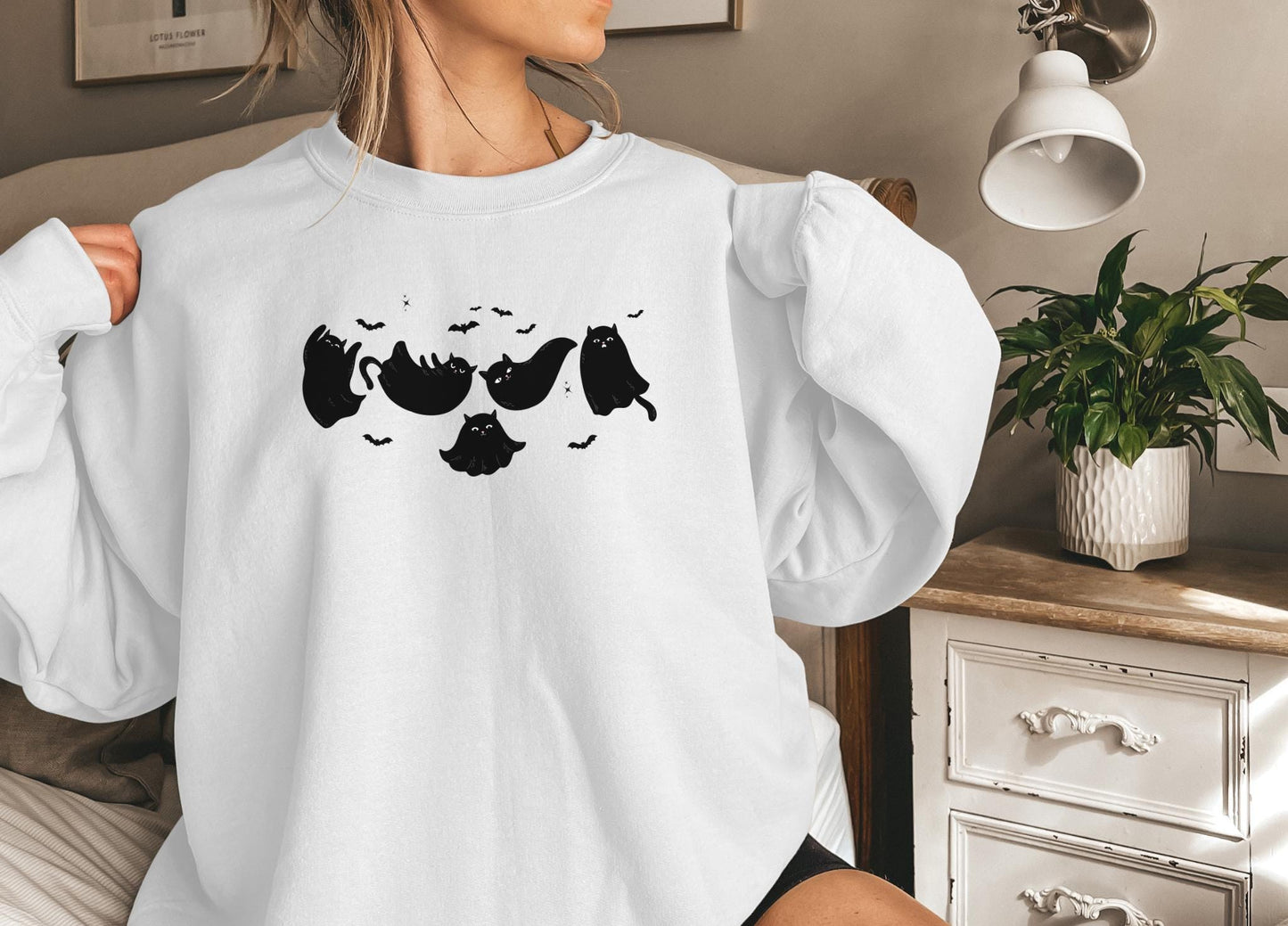 Cats Ghosts Halloween Sweatshirt,Funny Halloween shirt women, spooky ghost halloween party gift, trick or treat cute fall tee