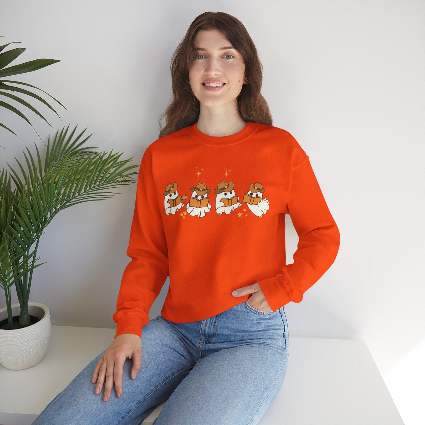 Funny Halloween Sweatshirt, Country Cowboy Ghosts Reading books,Fall Teacher Sweatshirt, Book Lover Shirt, Bookish Halloween Sweatshirt