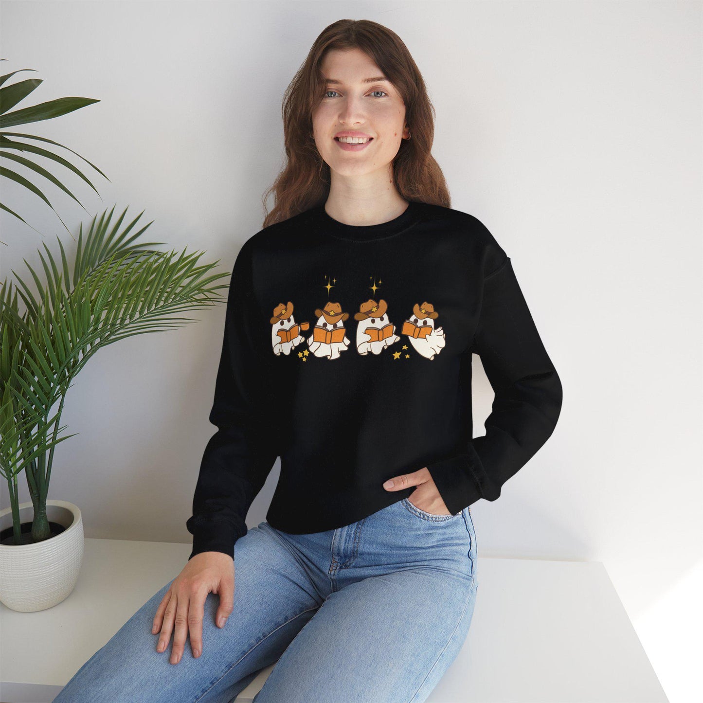 Funny Halloween Sweatshirt, Country Cowboy Ghosts Reading books,Fall Teacher Sweatshirt, Book Lover Shirt, Bookish Halloween Sweatshirt