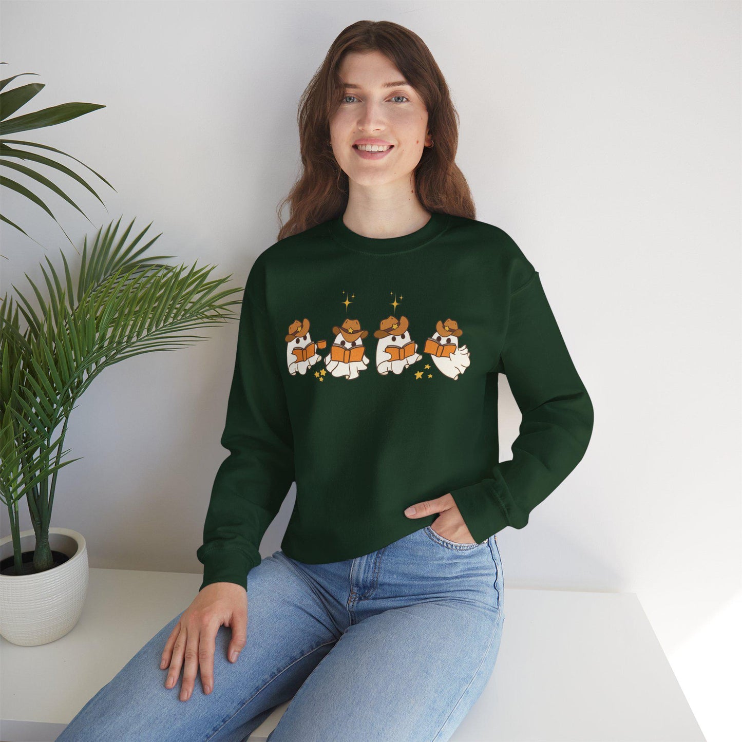 Funny Halloween Sweatshirt, Country Cowboy Ghosts Reading books,Fall Teacher Sweatshirt, Book Lover Shirt, Bookish Halloween Sweatshirt