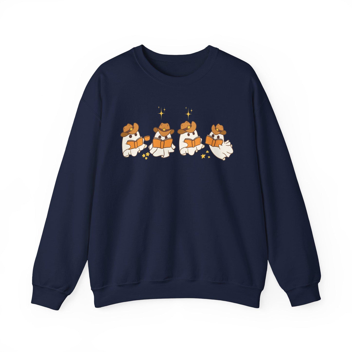 Funny Halloween Sweatshirt, Country Cowboy Ghosts Reading books,Fall Teacher Sweatshirt, Book Lover Shirt, Bookish Halloween Sweatshirt