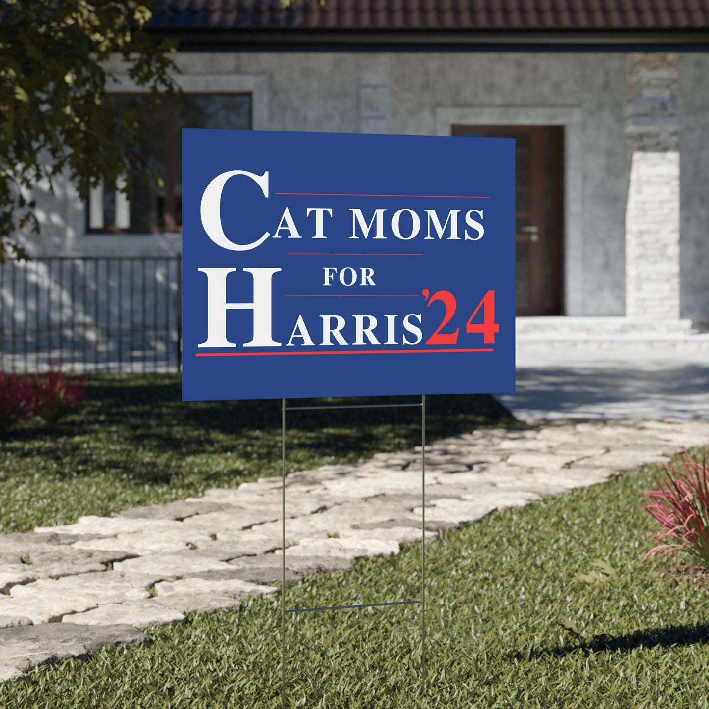 Cat Moms for Harris plastic yard sign, Harris For President 2024 lawn sign with metal H-Stake, democrat election signs, for Kamala yard sign