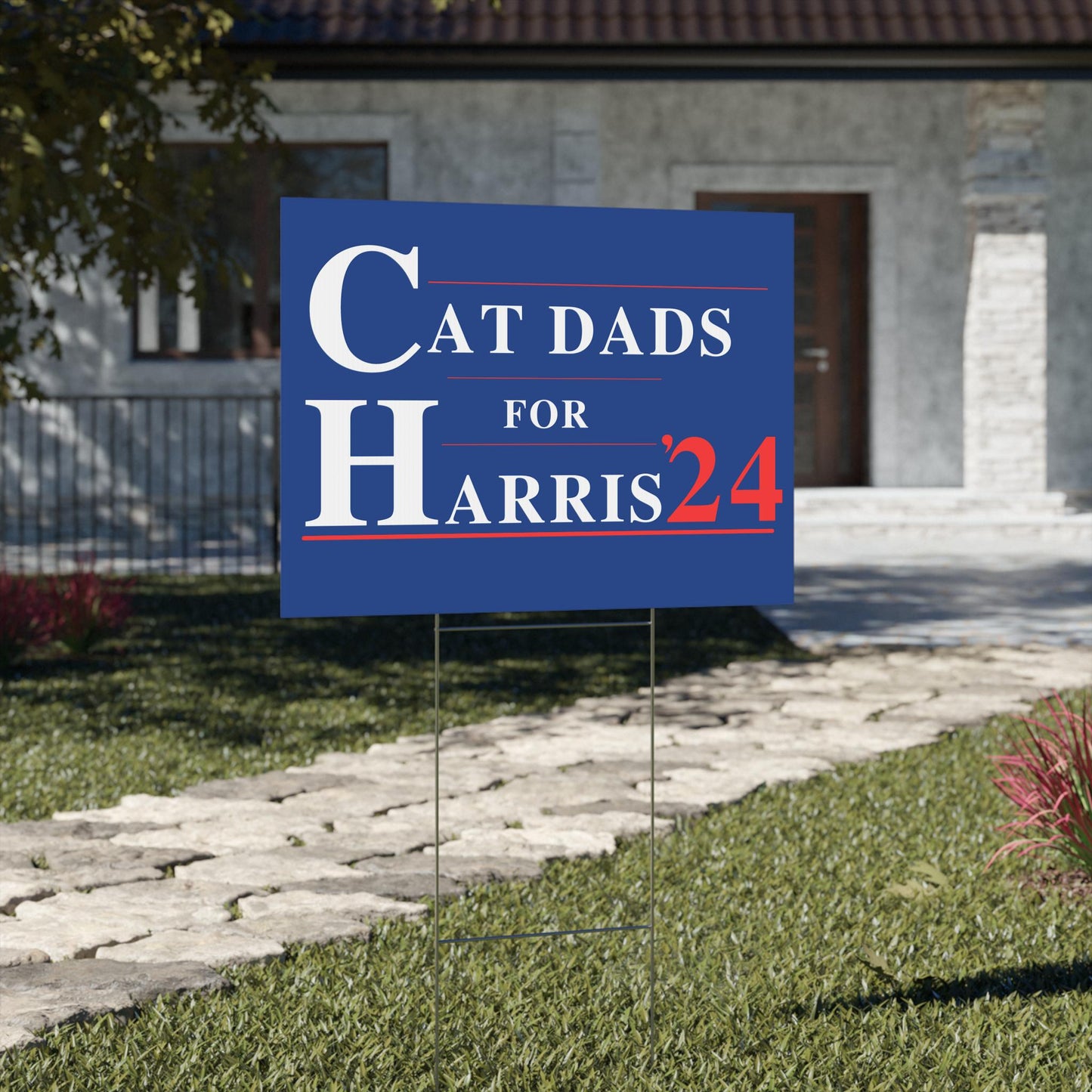 Cat dads for Harris plastic yard sign, Harris For President 2024 lawn sign with metal H-Stake, democrat election sign, Kamala yard sign