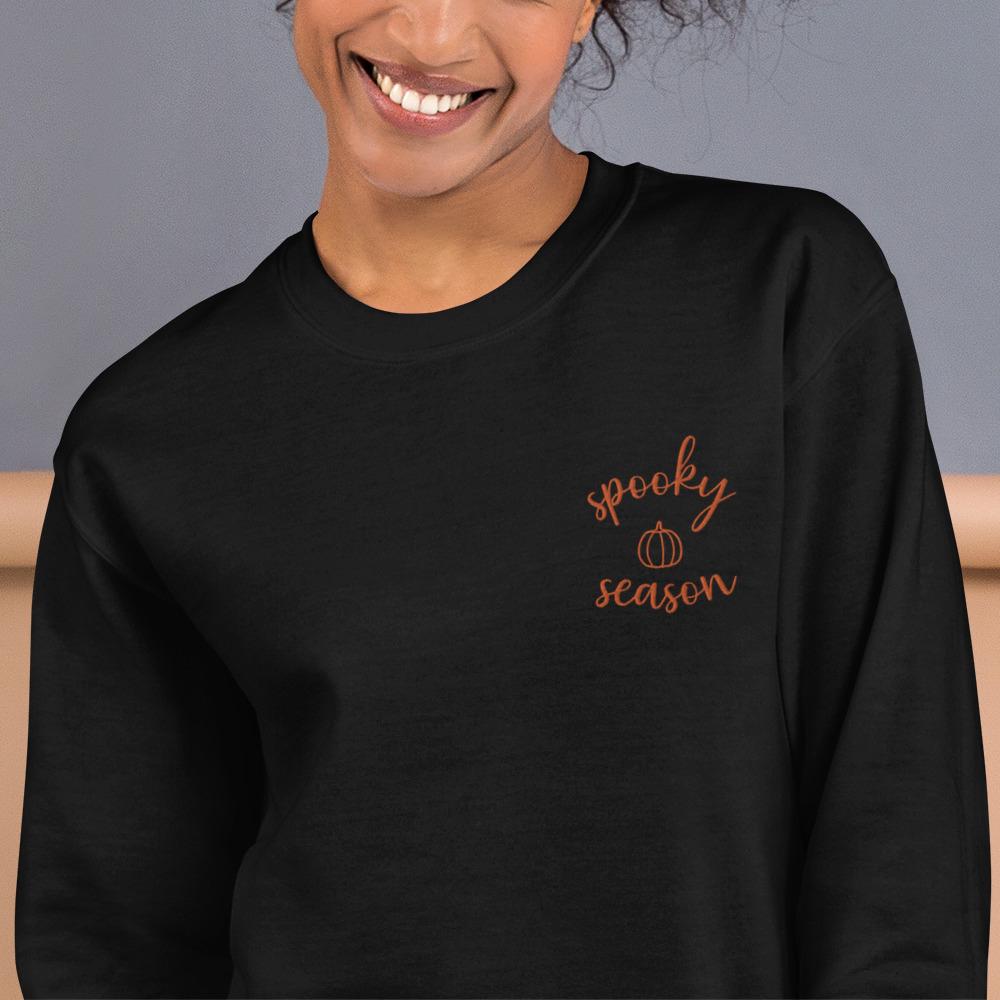 Embroidered Spooky season sweatshirt, halloween pumpkin sweater, embroidered pumpkin sweatshirt, spooky fall season