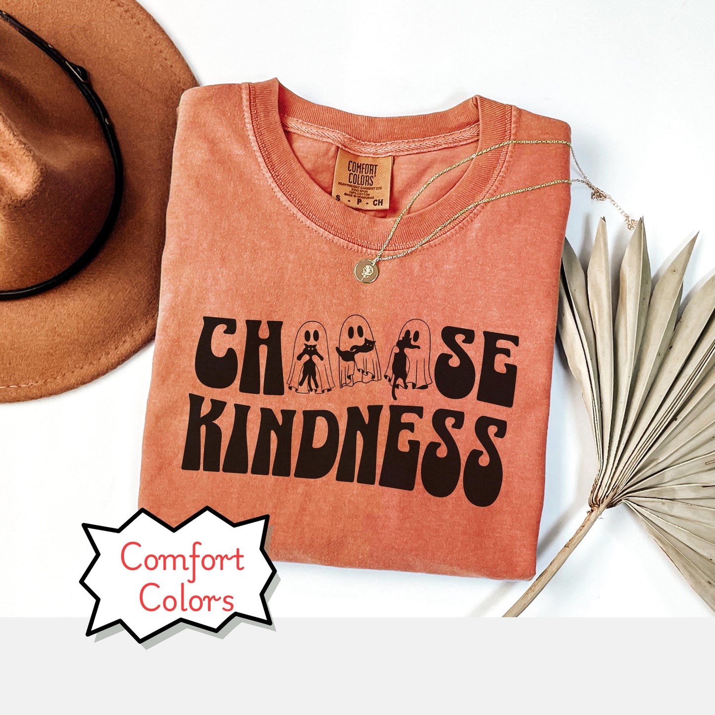 Comfort Colors Cute ghosts with black cats shirt, Halloween Choose Kindness Shirt, Be kind Shirt, friendship gift, be kind ghost tee