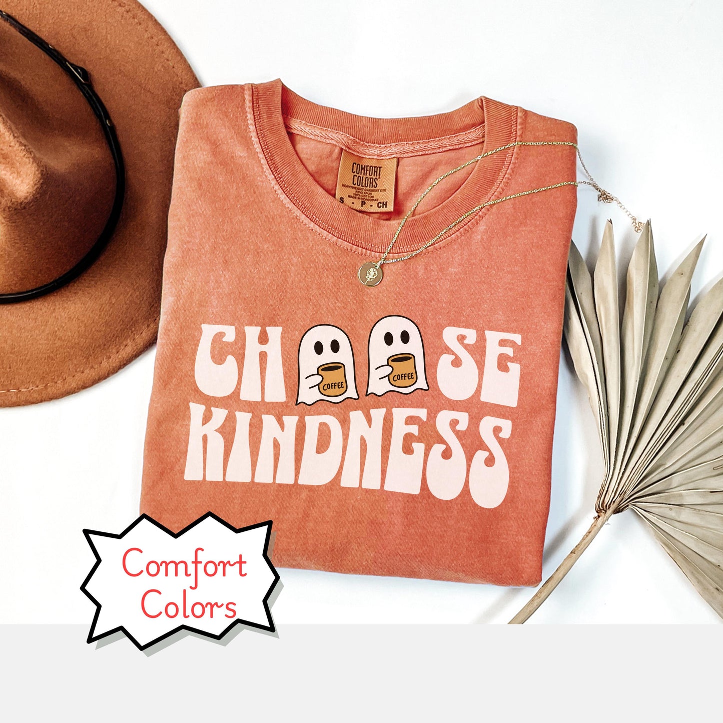 Comfort Colors ghost coffee Shirt, halloween choose kindness tshirt, Coffee lover halloween gift be kind Shirt spooky shirt gift