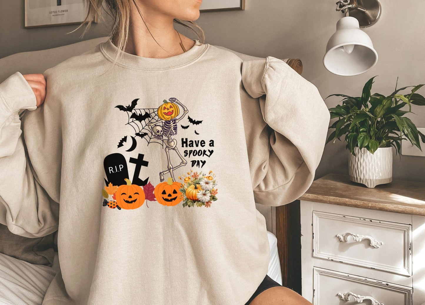 Have a spooky day sweatshirt halloween,Funny Halloween shirt women, spooky ghost halloween party gift, trick or treat cute fall tee