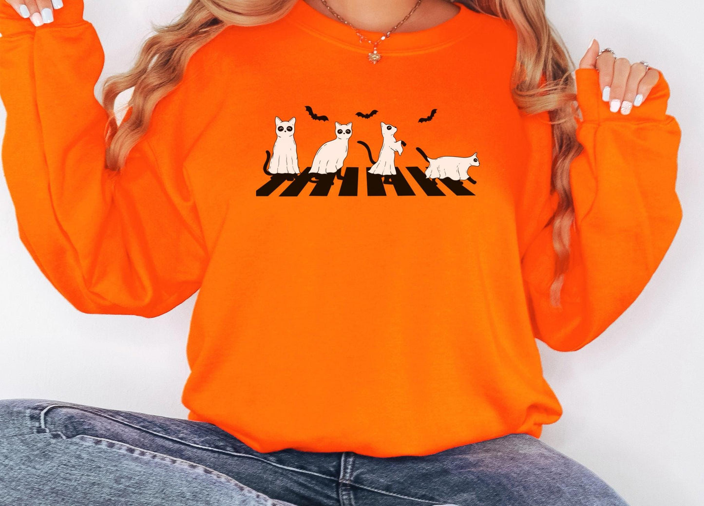 Halloween ghosts black cats sweatshirt,Funny Halloween shirt women, spooky ghost halloween party gift, trick or treat cute fall tee