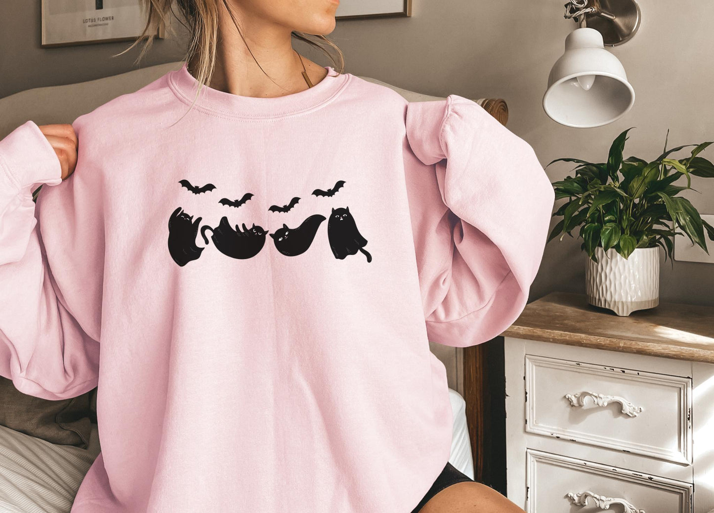 Black cats sweatshirt halloween,Funny Halloween shirt women, spooky ghost halloween party gift, trick or treat cute fall tee