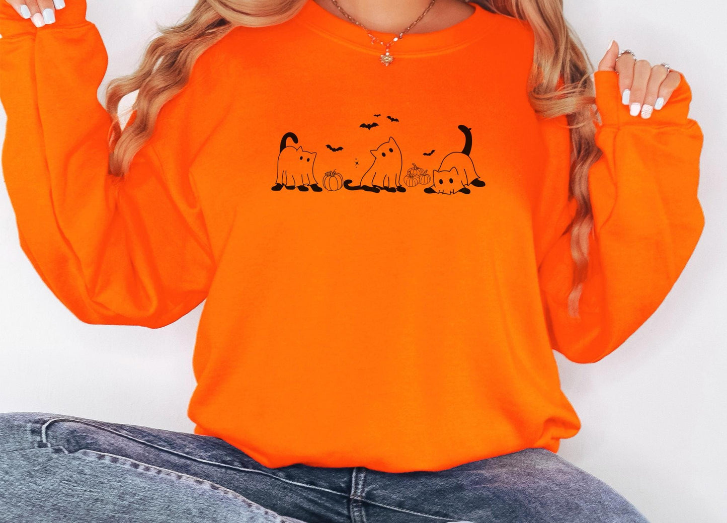 Cats ghosts sweatshirt Halloween,Funny Halloween shirt women, spooky ghost halloween party gift, trick or treat cute fall tee