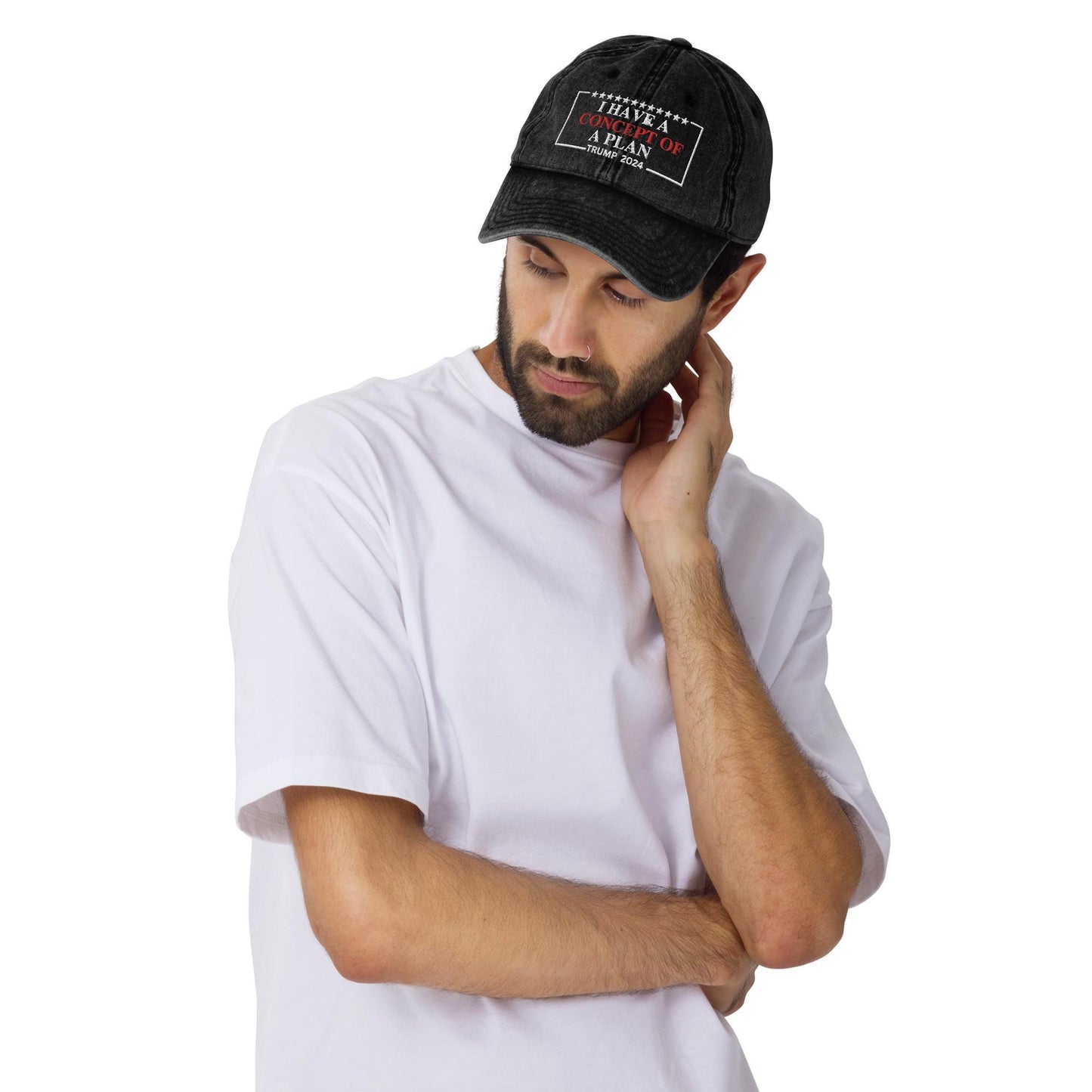 Trump I have a concept of a plan hat, embroidered funny Trump quote Vintage aesthetic cotton twill hat, presidential campaign