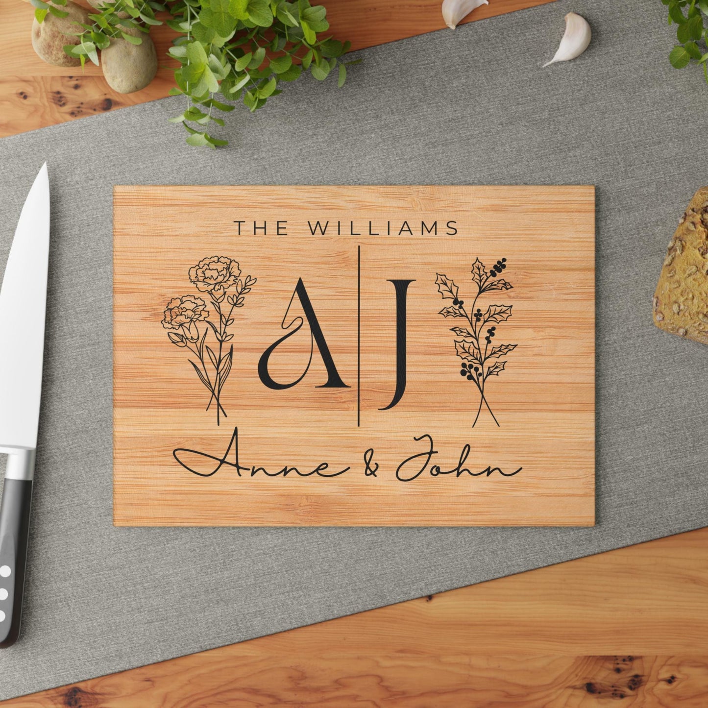 Custom Birth flower Glass Cutting Board, Textured Tempered Glass Charcuterie Board , Custom Wedding Engagement Gift, New Home Gift