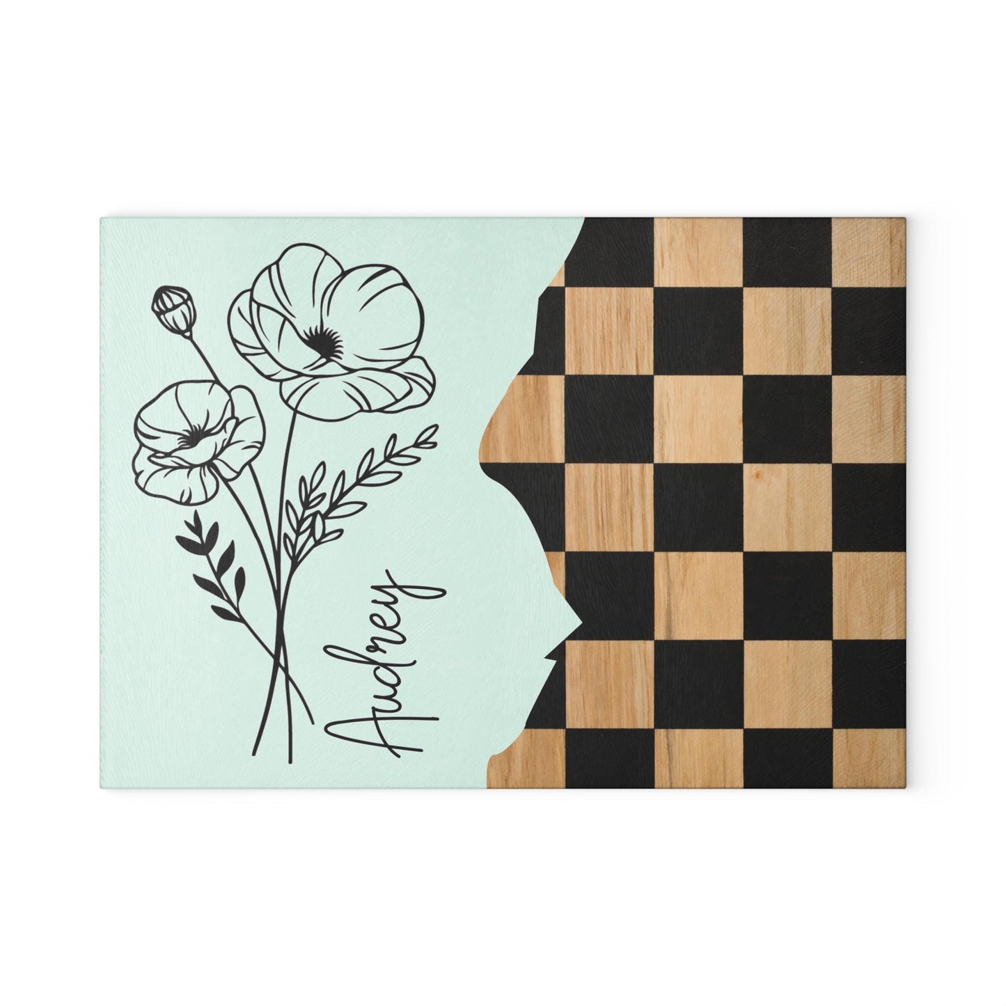 Personalized Birthflower Checkered Glass Cutting Board, Textured Tempered Glass Charcuterie Board , Custom Name New Home Gift for friend