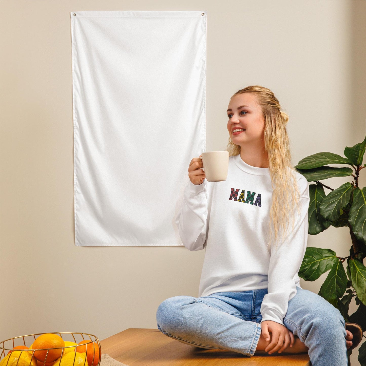 Embroidered Mama Sweatshirt, Checkered Mama sweatshirt, Fall season sweatshirt for mom, Embroidered mama sweater