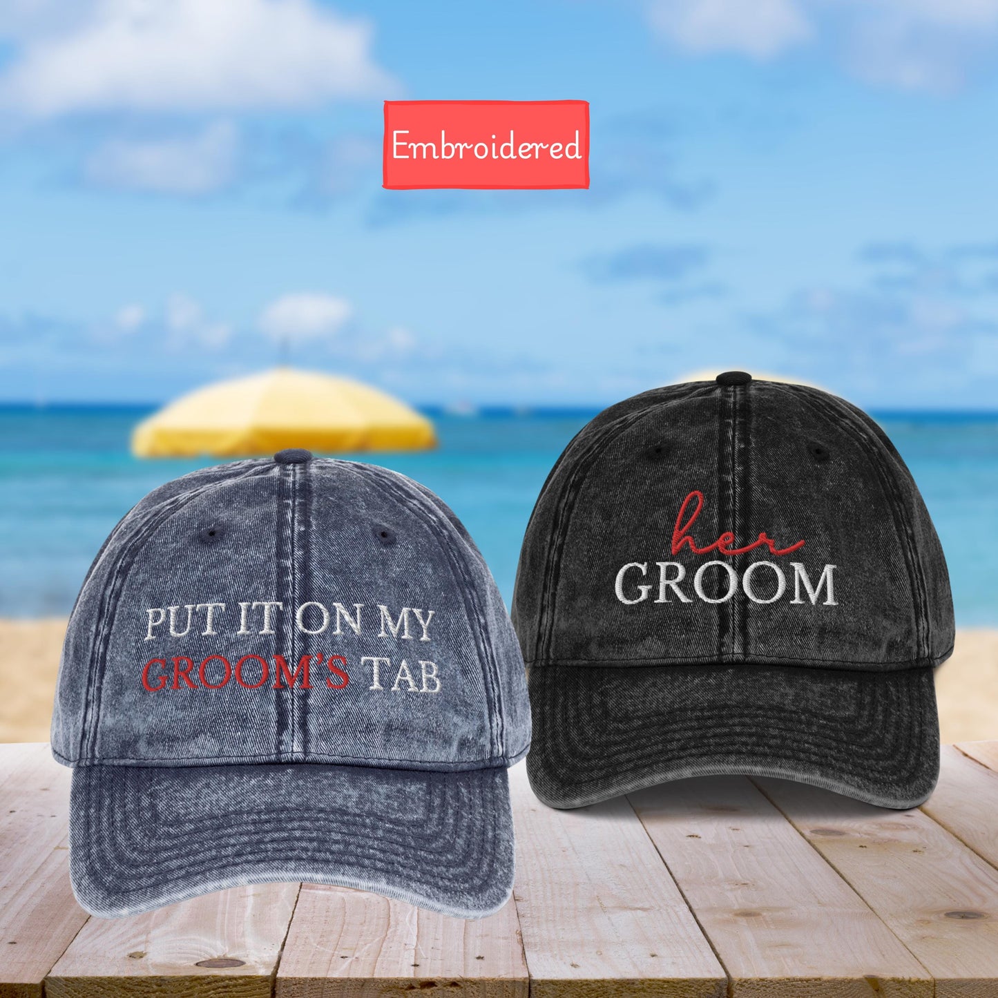 Bride and Groom Matching Hats, Put it on my groom's tab, funny wedding gift, Vintage aesthetics Cotton Twill Hat, destination wedding gift