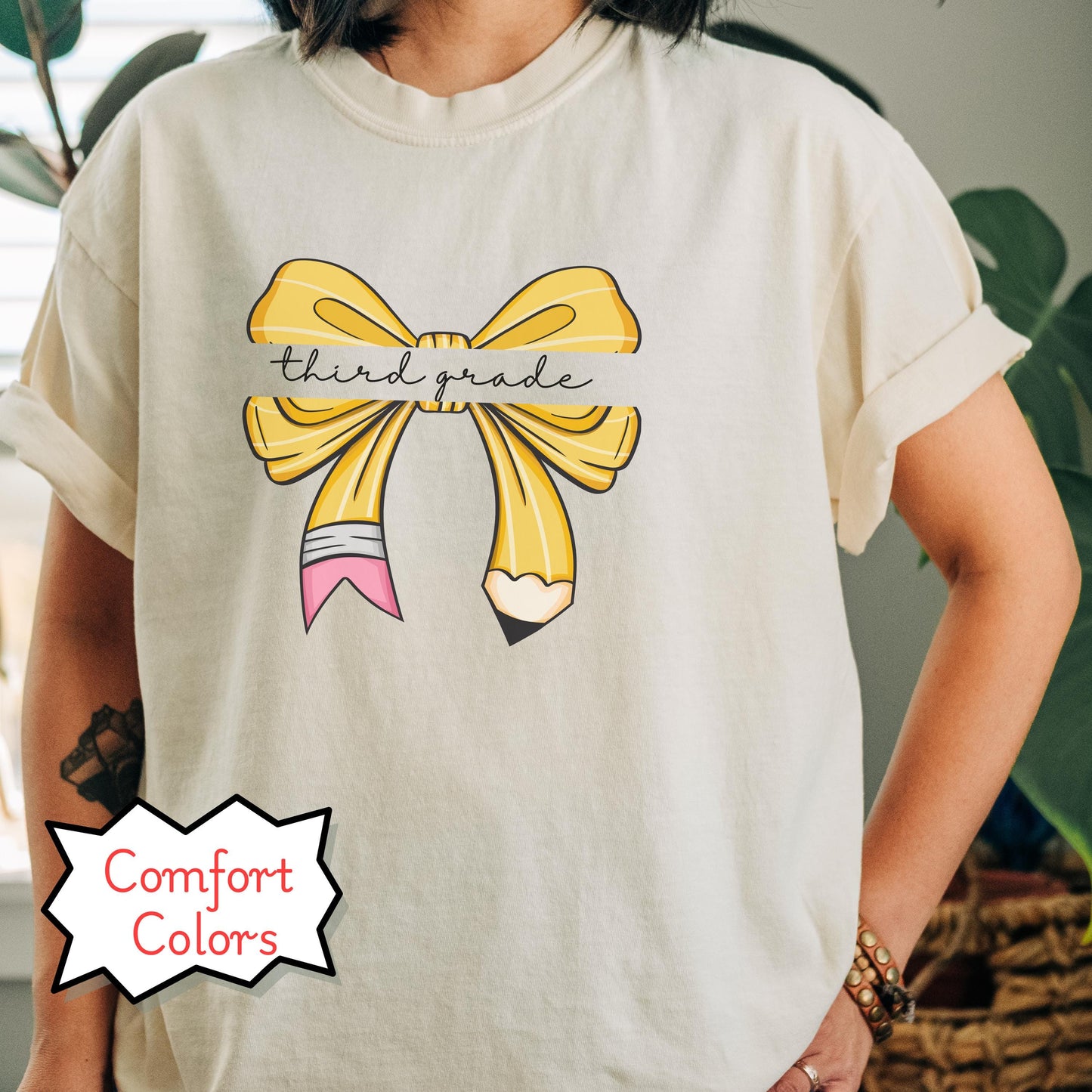 Personalized Comfort Colors® teacher shirt, coquette bow custom elementary teacher t-shirt, middle school high school teacher shirt