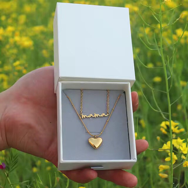 Mama necklace, Layered necklace gift for mom, heart pendant necklaces for women, necklace for mom, stacked mama necklace birthday