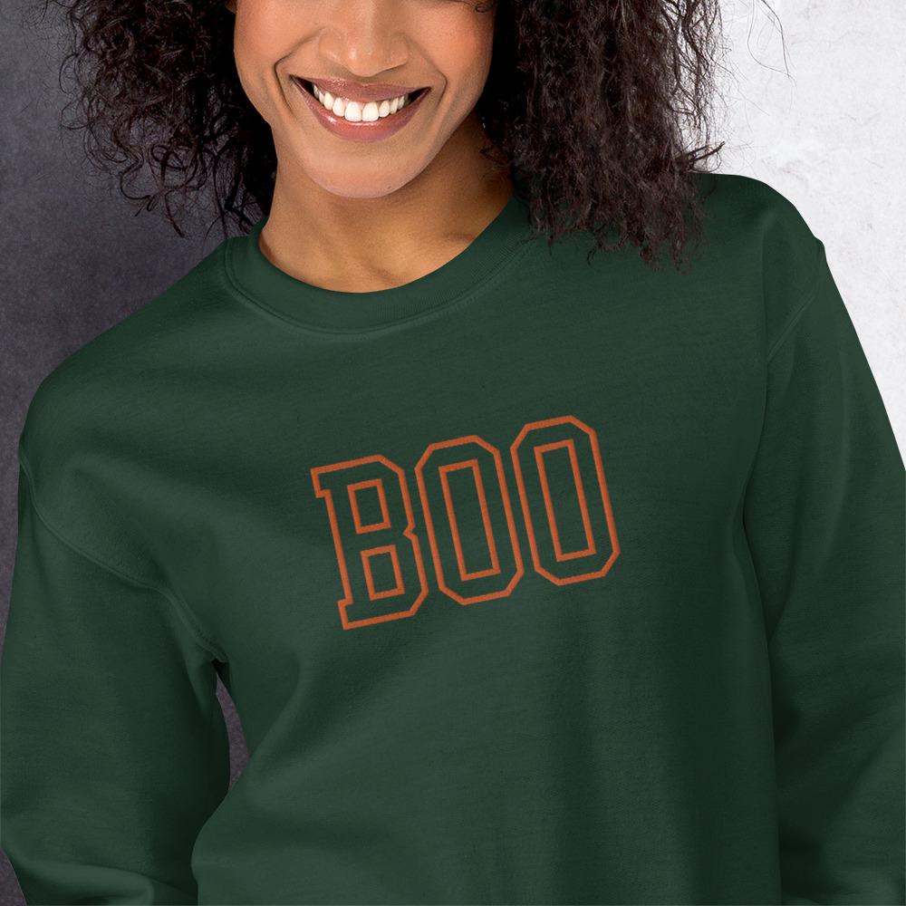 Embroidered Boo Sweatshirt, Spooky season sweatshirt, halloween boo sweater embroidery
