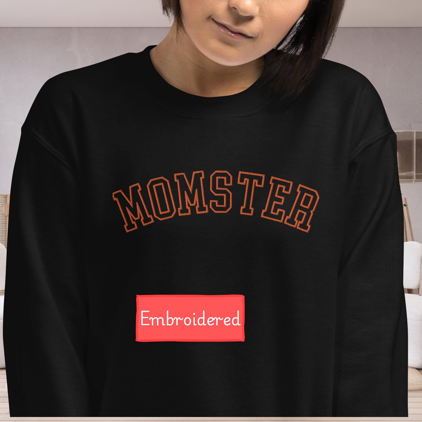 Embroidered Momster sweatshirt, Halloween sweatshirt for mom, fall sweater spooky, embroidered sweater fall season