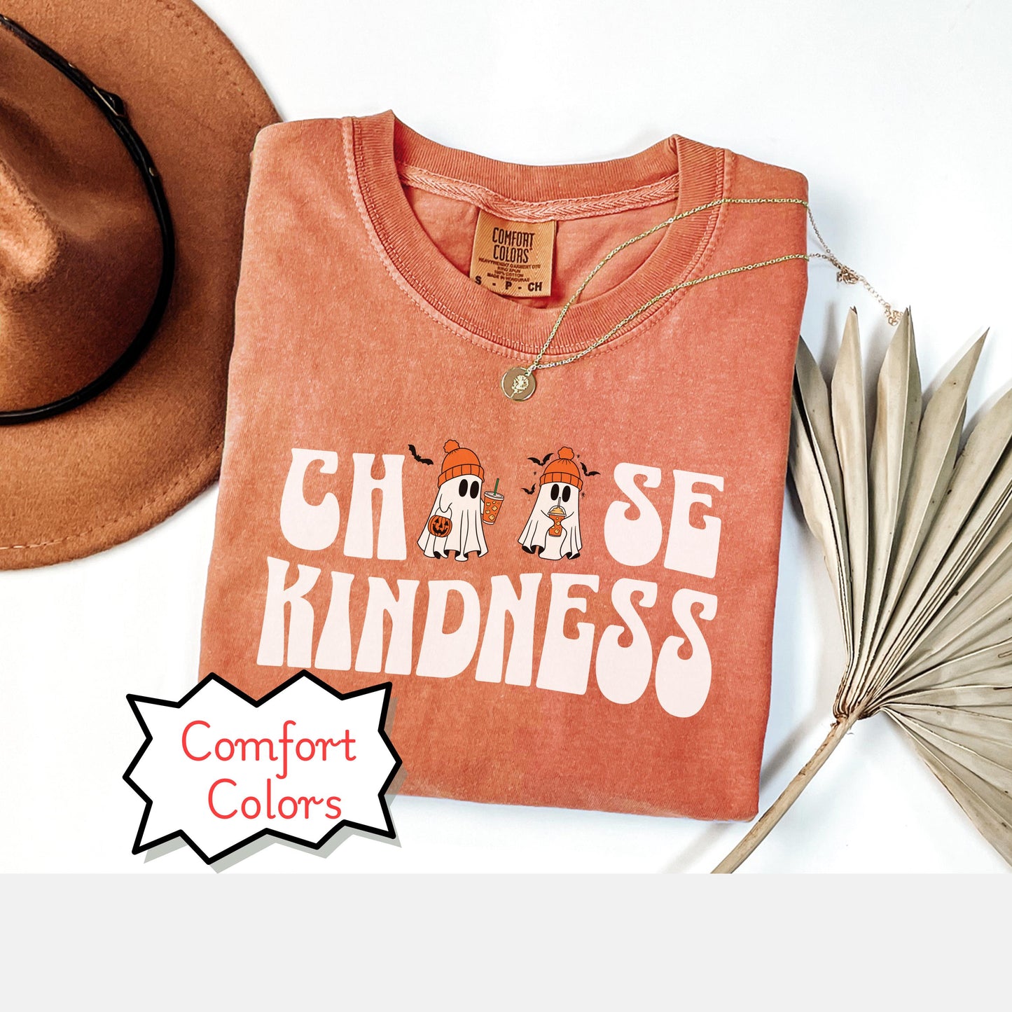 Choose Kindness Comfort Colors Shirt, Cute Ghosts pumpkin Shirt, ghost coffee shirt, friendship gift, be kind Shirt, friend gift