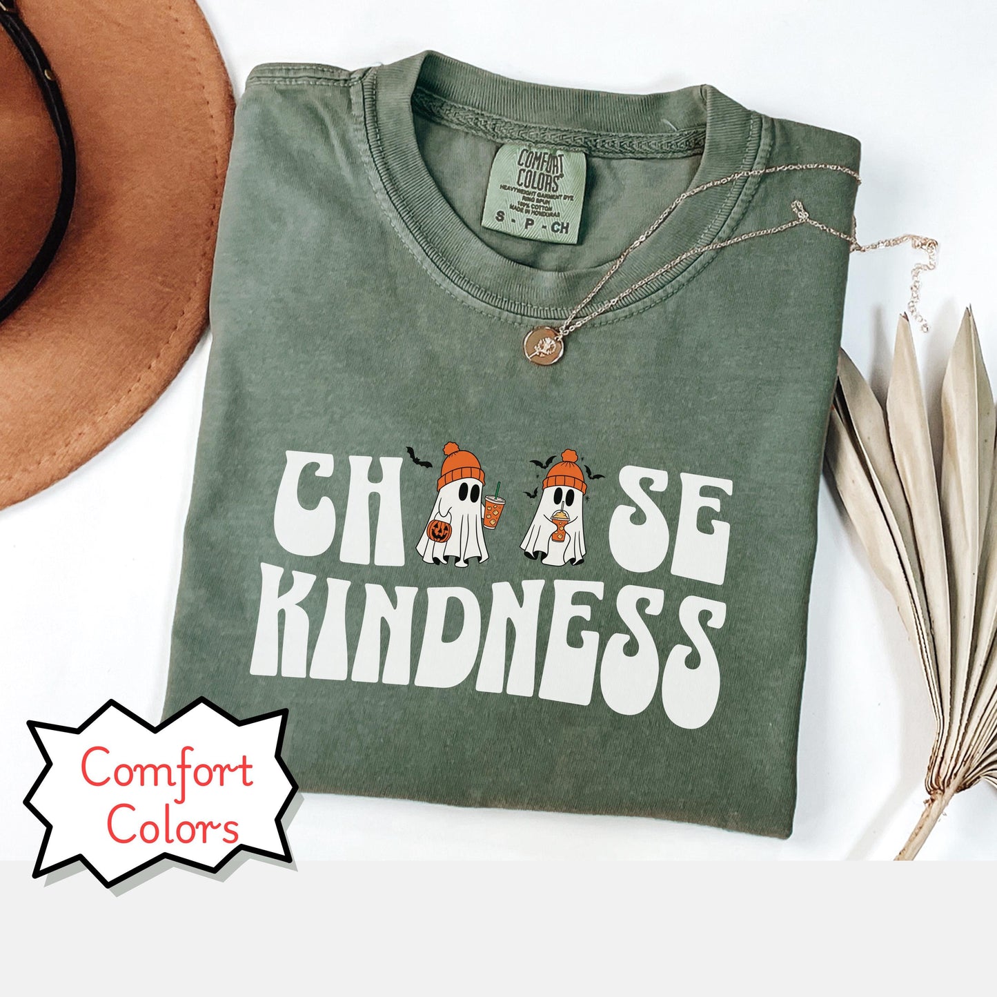 Choose Kindness Comfort Colors Shirt, Cute Ghosts pumpkin Shirt, ghost coffee shirt, friendship gift, be kind Shirt, friend gift