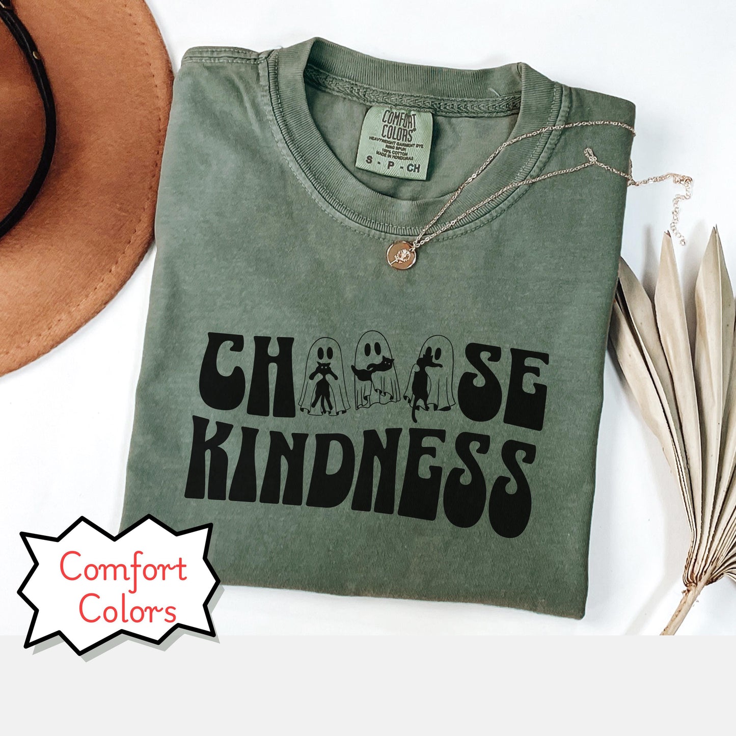 Comfort Colors Cute ghosts with black cats shirt, Halloween Choose Kindness Shirt, Be kind Shirt, friendship gift, be kind ghost tee