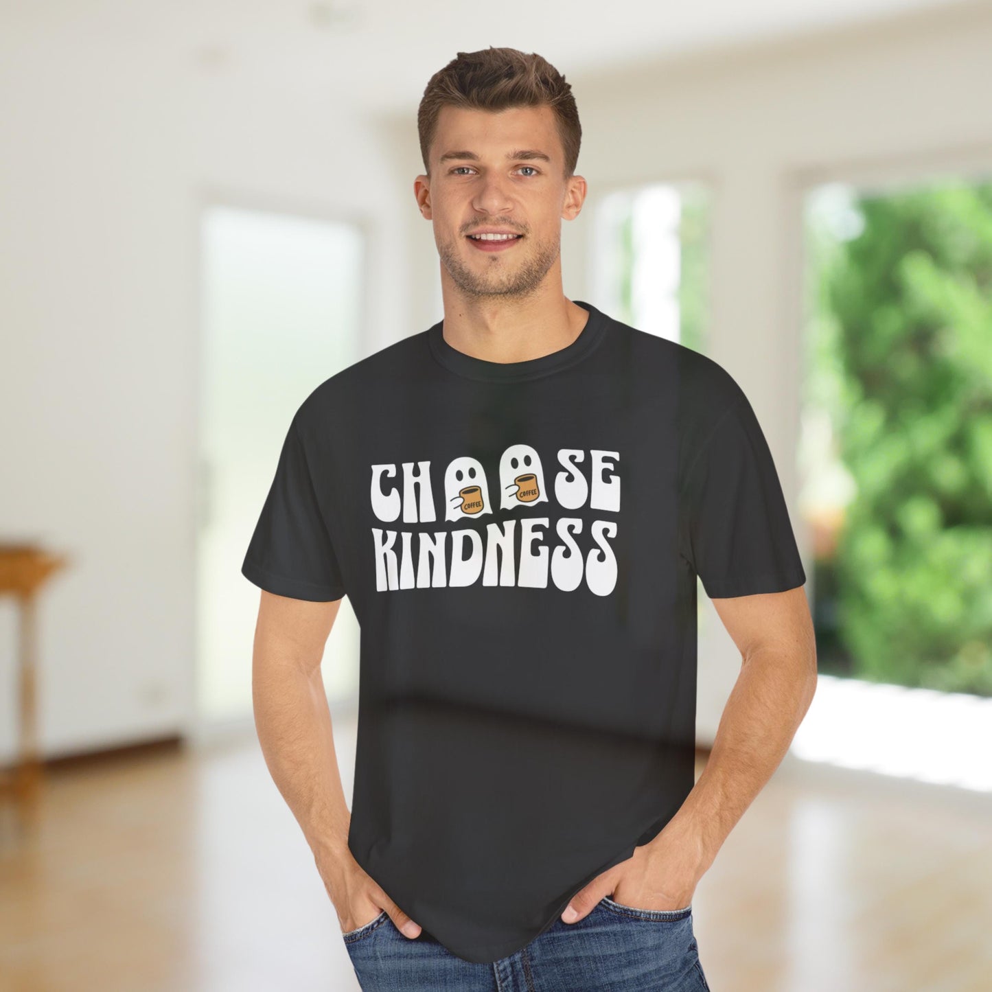 Comfort Colors ghost coffee Shirt, halloween choose kindness tshirt, Coffee lover halloween gift be kind Shirt spooky shirt gift