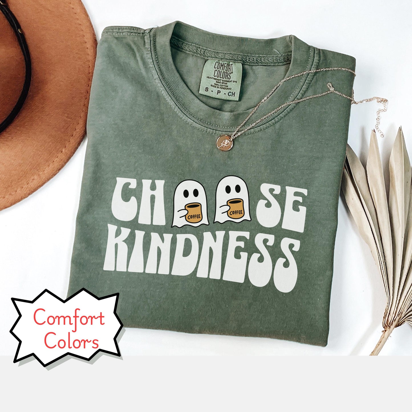 Comfort Colors ghost coffee Shirt, halloween choose kindness tshirt, Coffee lover halloween gift be kind Shirt spooky shirt gift