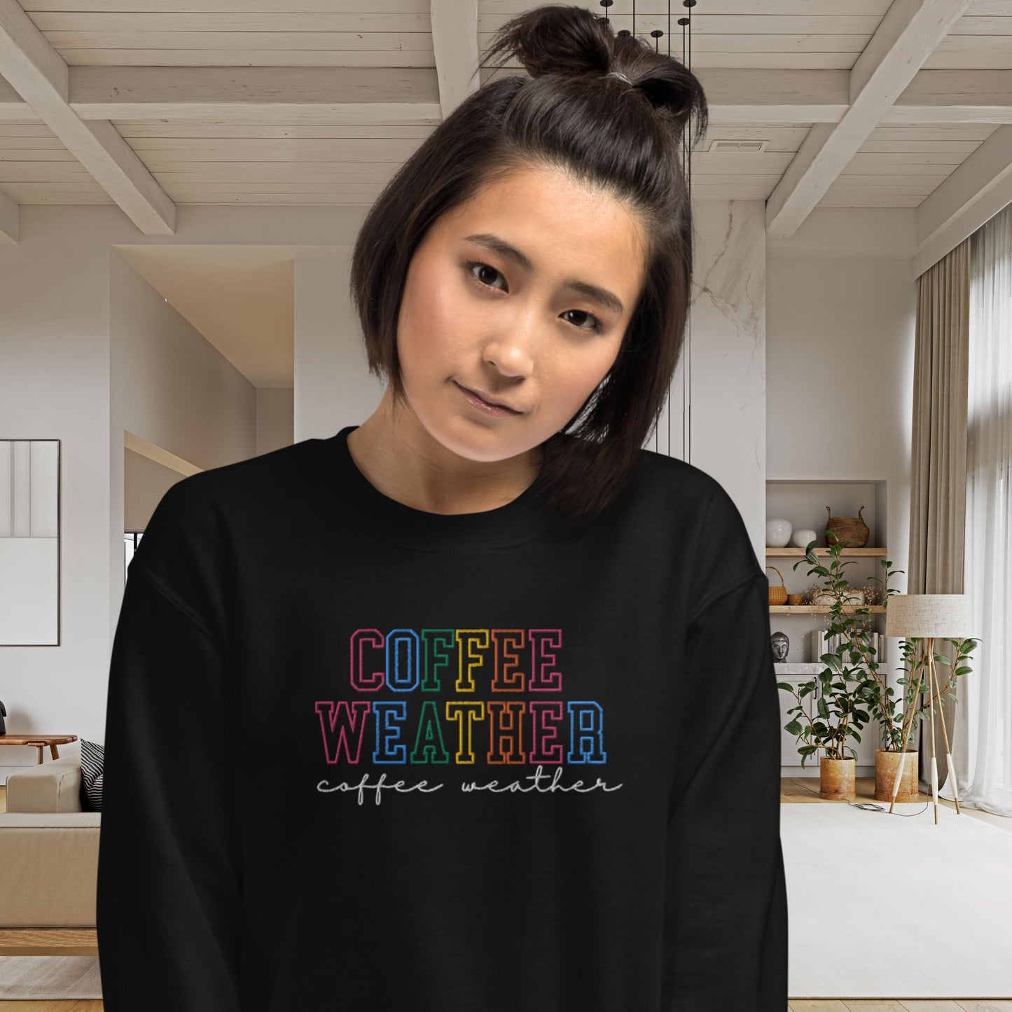 Coffee Weather sweatshirt, Embroidered Fall Women Sweatshirt, Coffee Lover Sweatshirt, Autumn sweater, coffee drinker winter season hoodie
