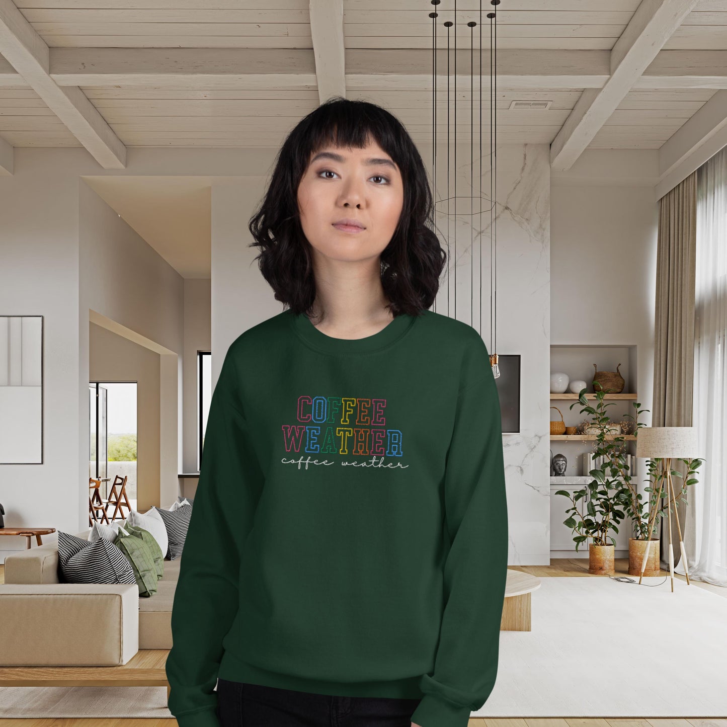 Coffee Weather sweatshirt, Embroidered Fall Women Sweatshirt, Coffee Lover Sweatshirt, Autumn sweater, coffee drinker winter season hoodie