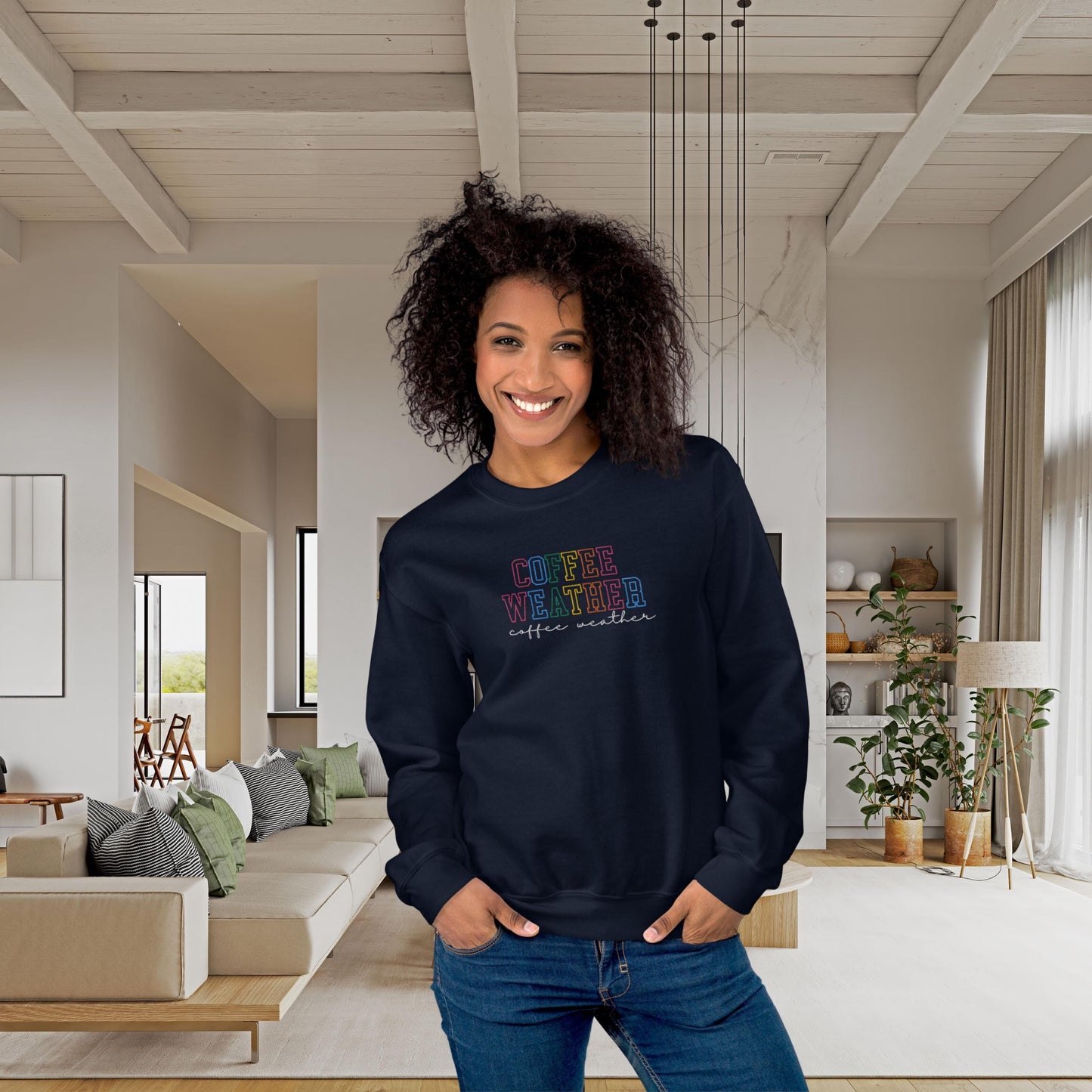 Coffee Weather sweatshirt, Embroidered Fall Women Sweatshirt, Coffee Lover Sweatshirt, Autumn sweater, coffee drinker winter season hoodie
