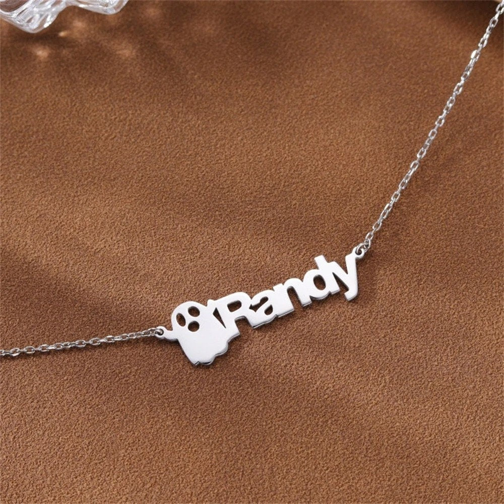 Personalized halloween necklace, cute ghost name necklace, halloween ghost necklace, custom jewelry halloween, spooky necklace