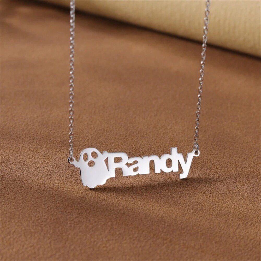 Personalized halloween necklace, cute ghost name necklace, halloween ghost necklace, custom jewelry halloween, spooky necklace