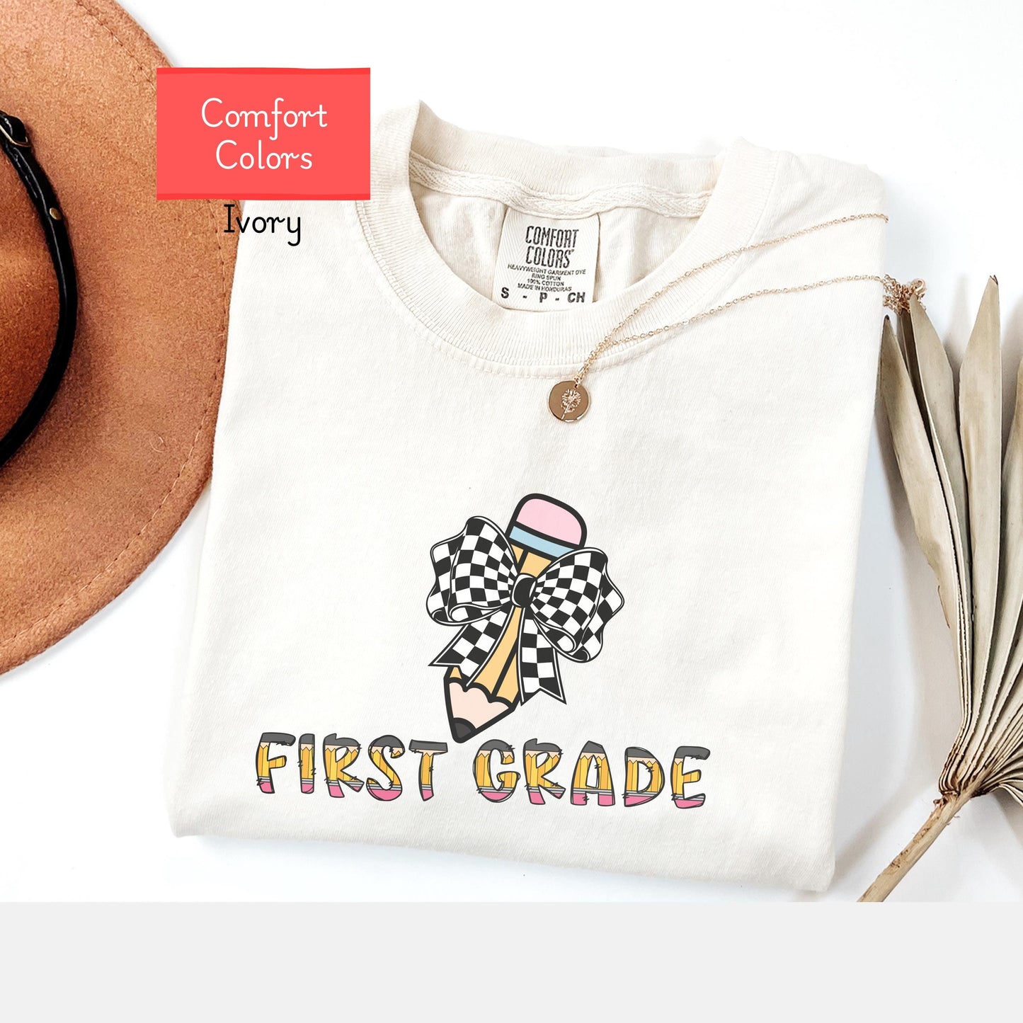 Custom coquette bow teacher shirt, Comfort Colors® third grade kindergarten teacher gift, cute pencil tee elementary school teacher