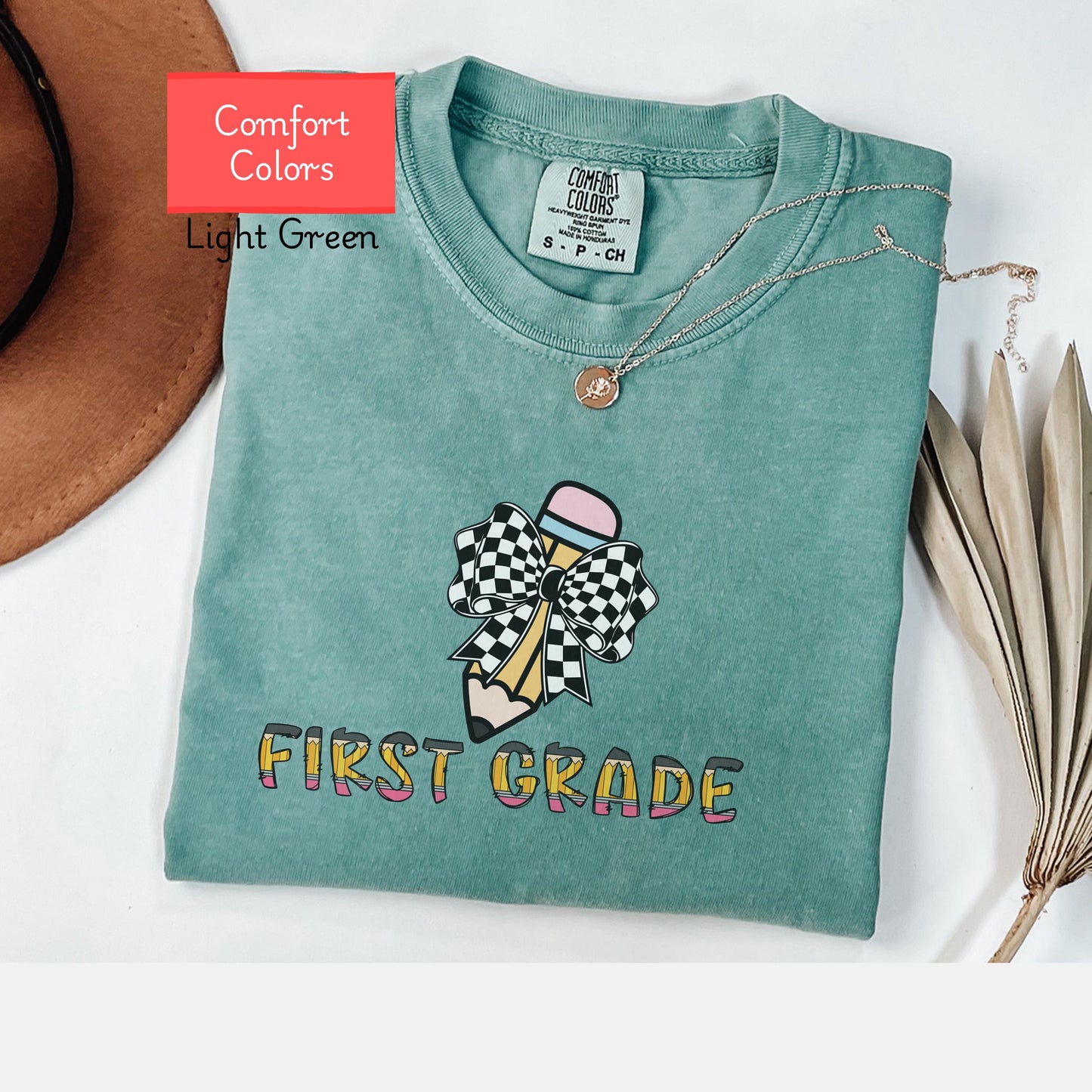 Custom coquette bow teacher shirt, Comfort Colors® third grade kindergarten teacher gift, cute pencil tee elementary school teacher